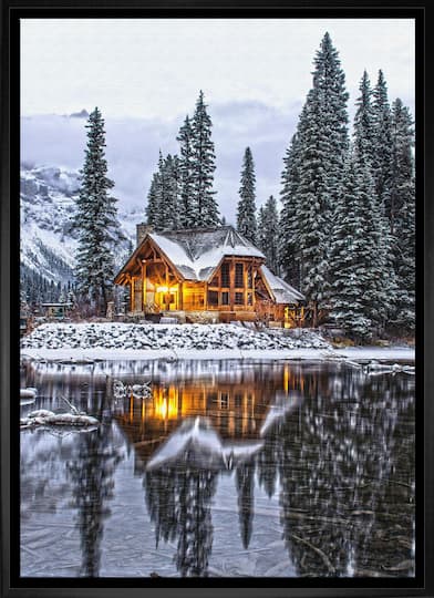 Winter Cottage 20" x 29" Framed Canvas 22.5" x 31.5"